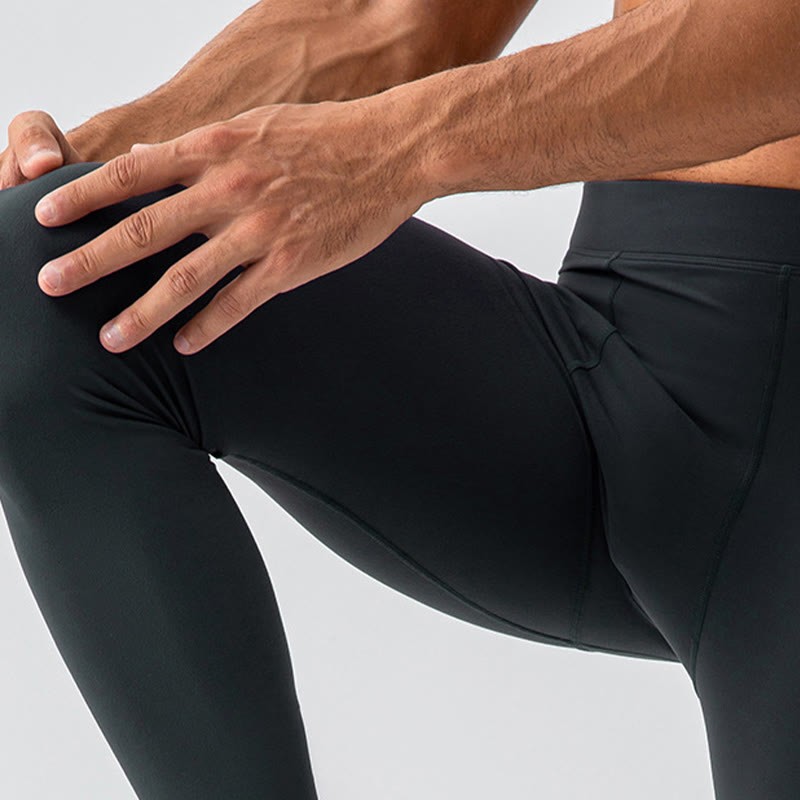 Plain High Waist Elastic Breathable Sports Men's Leggings Pants