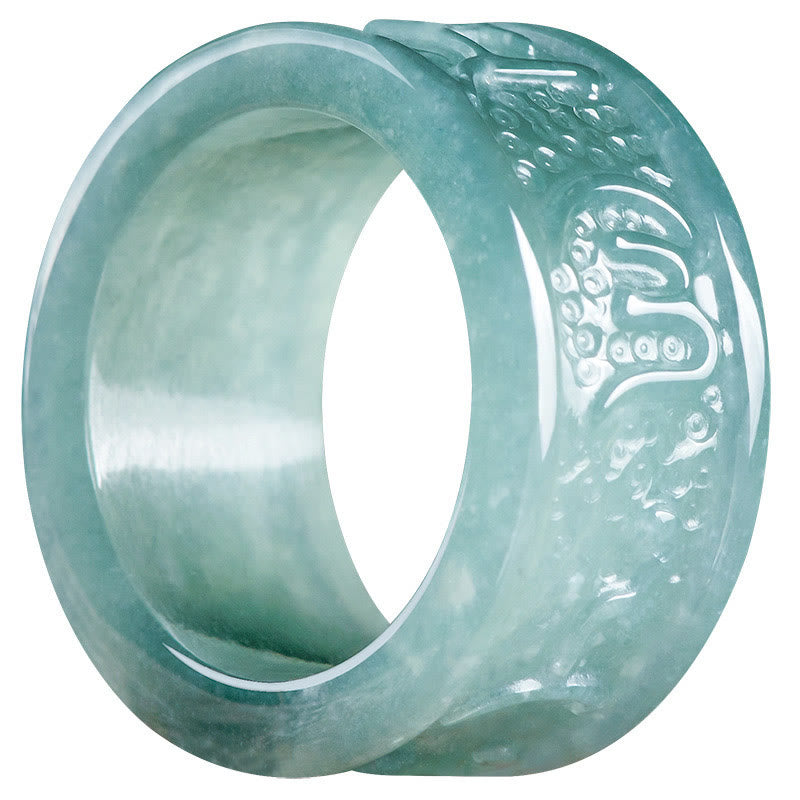 Natural Jade Om Mani Padme Hum Carved Prosperity Ring