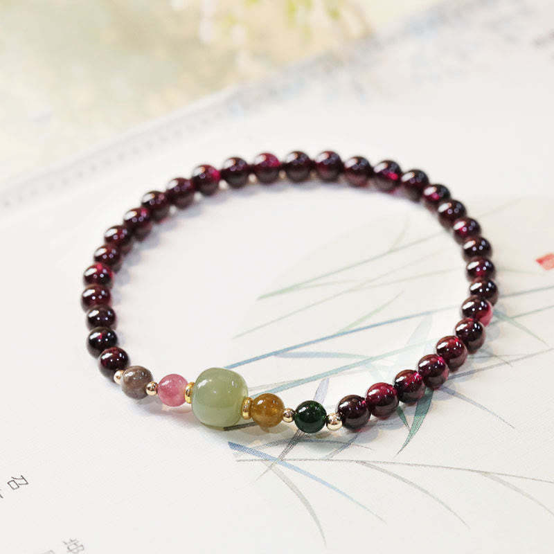 Natural Garnet Hetian Jade Tourmaline Bead Passion Bracelet