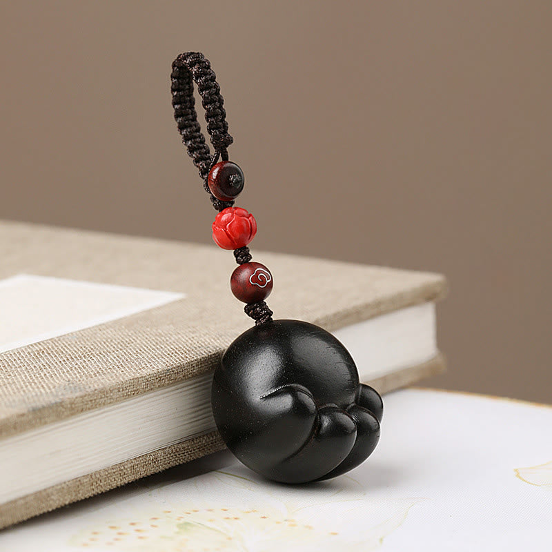 Small Leaf Red Sandalwood Green Sandalwood Ebony Wood Lucky Cat Paw Claw Protection Key Chain