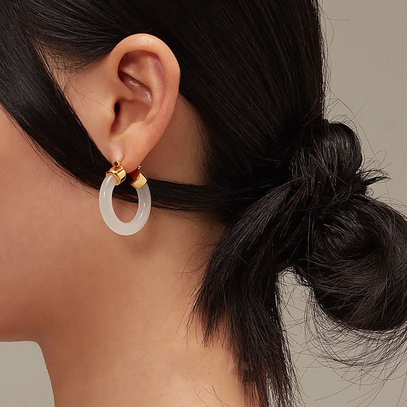 Round Jade White Jade Prosperity Earrings