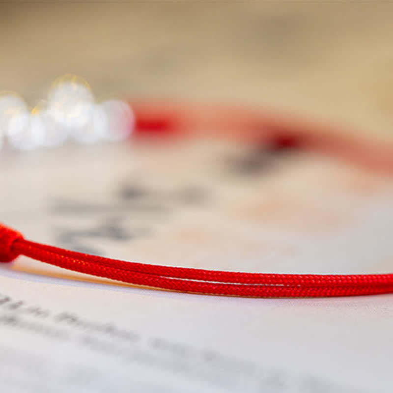 925 Sterling Silver Red String Braid Bell Charm Anklet