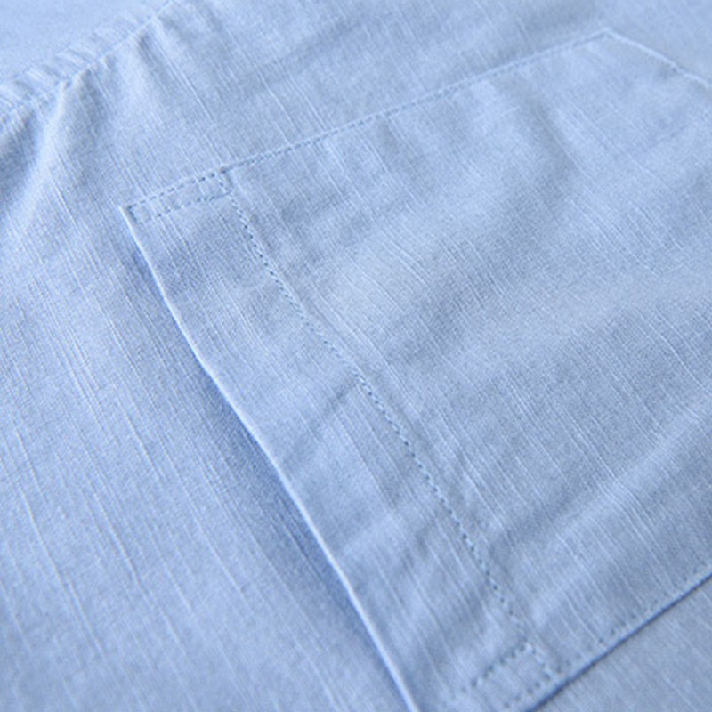 Men's Long Sleeve Stand Collar With Pocket Pure Color Casual Cotton Linen Shirt