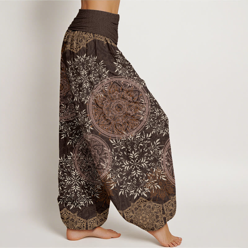 Mandala Pattern Leaves Women's Elastic Waist Harem Pants