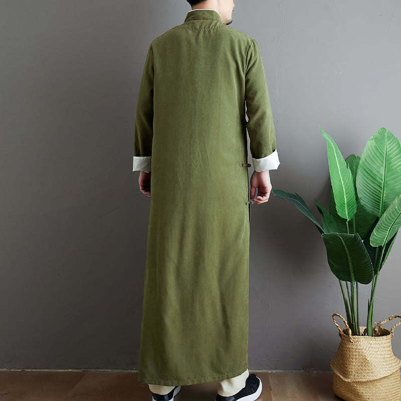 Fall Solid Color Chinese Frog-Button Cotton Men's Tang Suit Robe