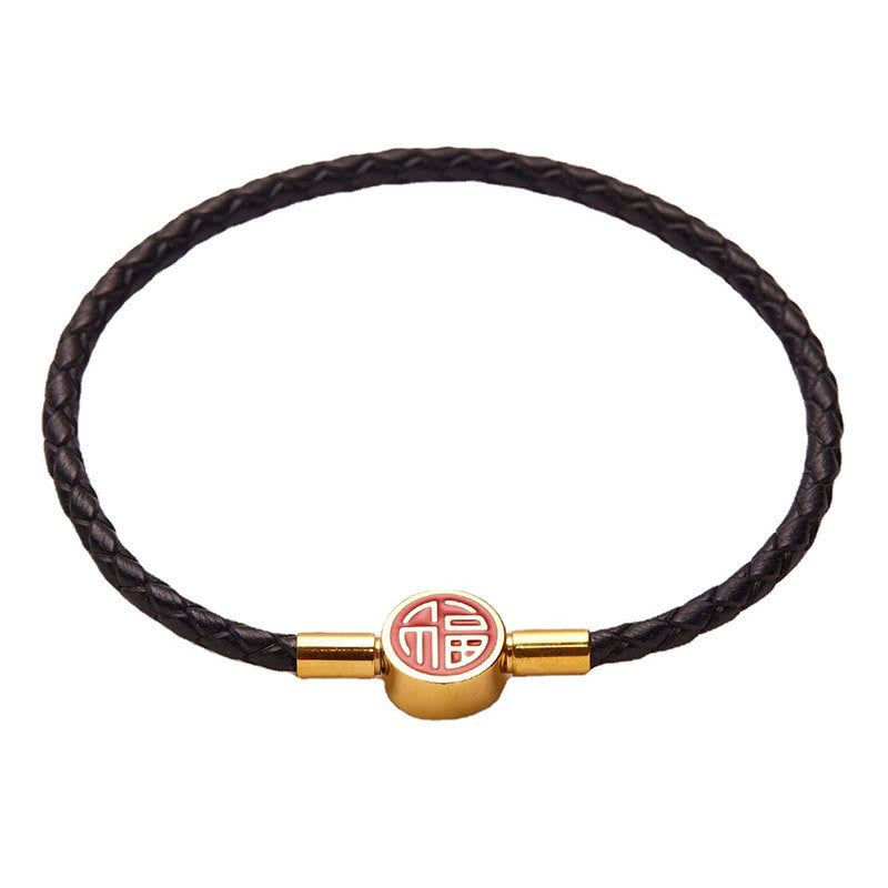 Fu Character Blessing Fortune Leather Buckle Bracelet