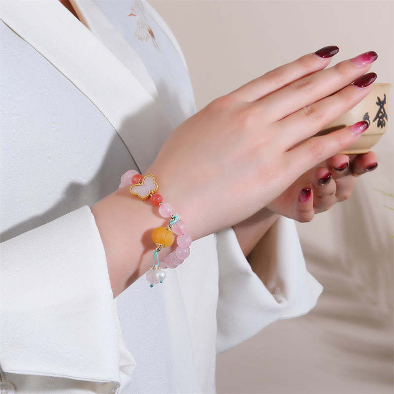 Natural Pink Crystal Butterfly Pumpkin Love Bracelet