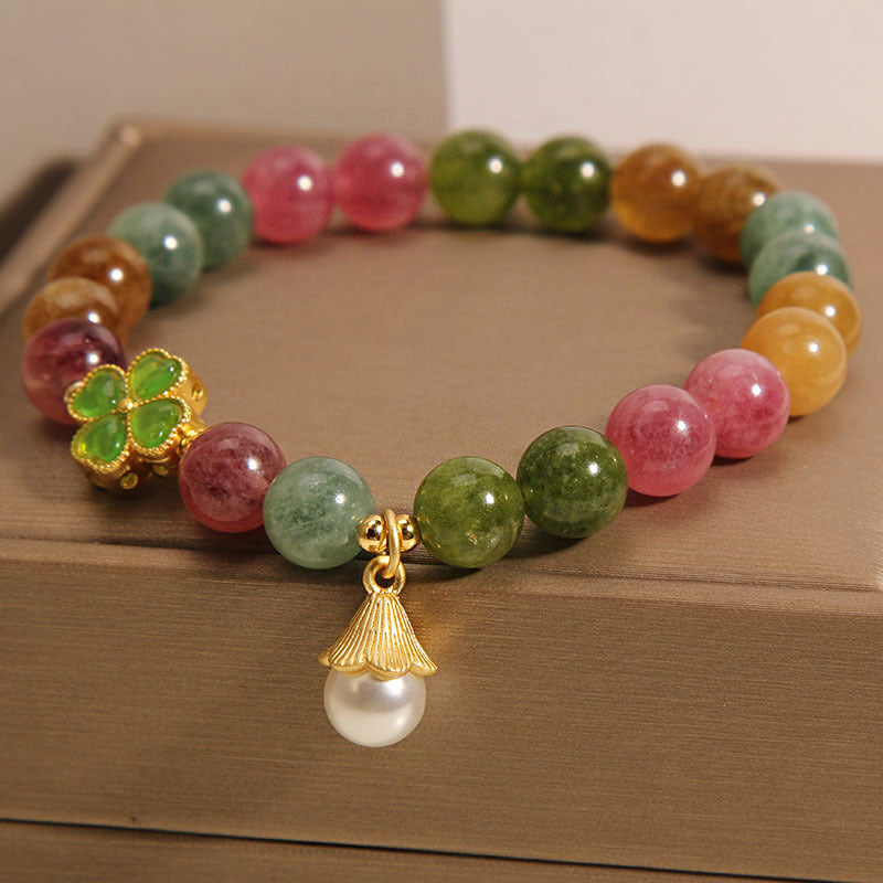 Colorful Tourmaline Four Leaf Clover Flower Wisdom Bracelet