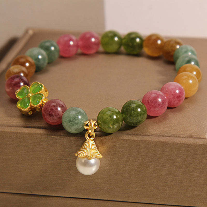 Colorful Tourmaline Four Leaf Clover Flower Wisdom Bracelet