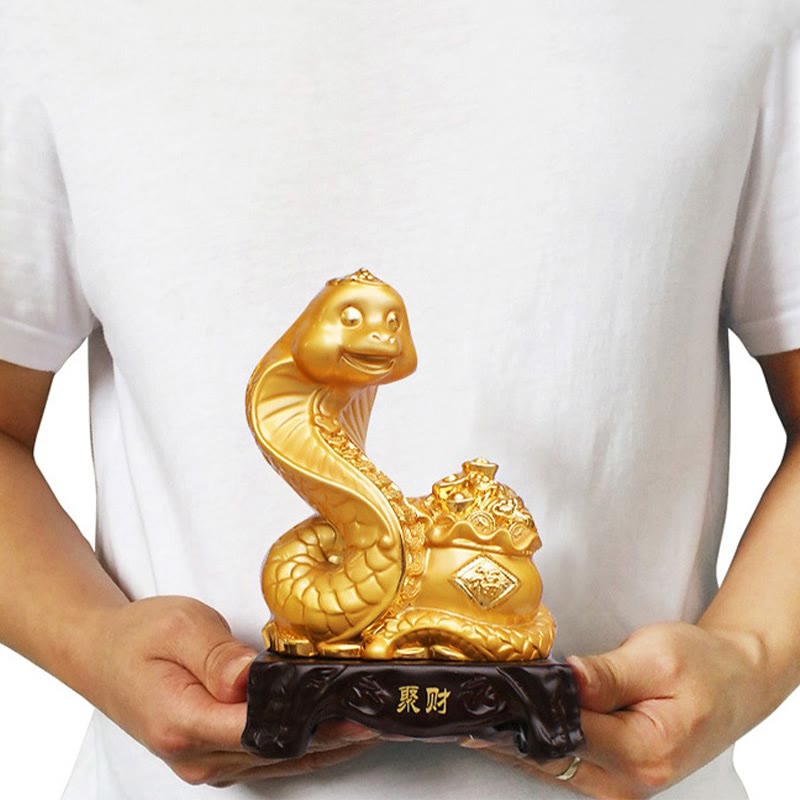 Year Of The Snake Fu Character Treasure Bowl Ingots Gather Wealth Resin Home Statue Decoration