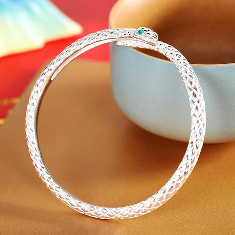 999 Sterling Silver Year Of The Snake Protection Cuff Bracelet Bangle