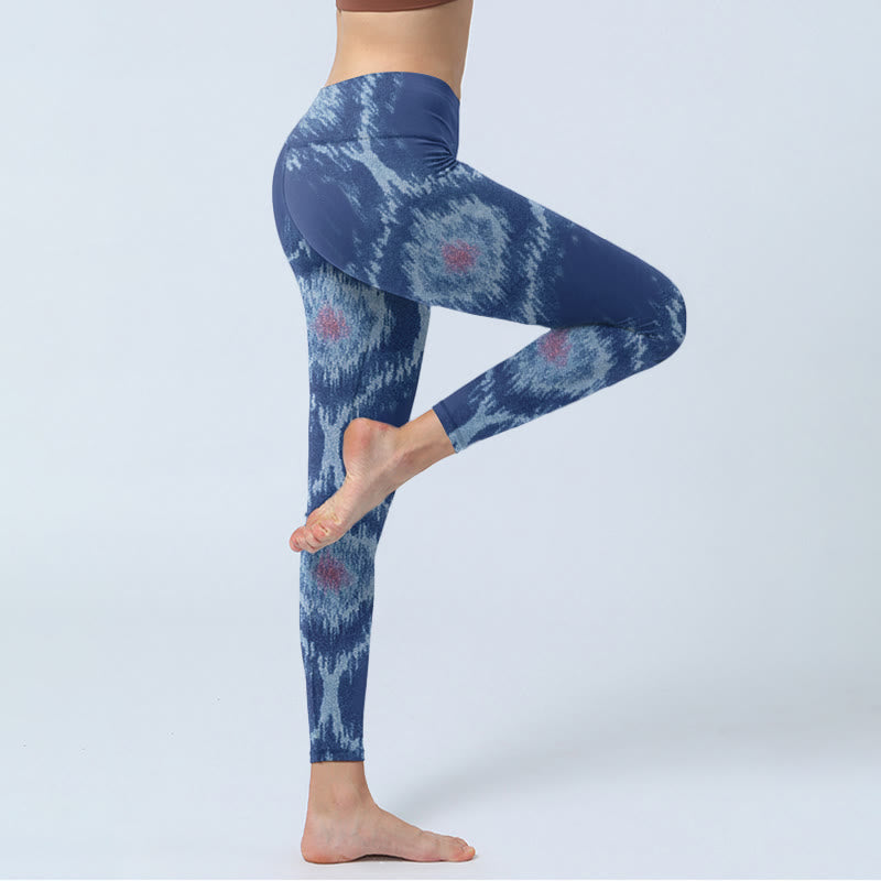 Navy Blue White Design Gym Leggings Women's Yoga Pants