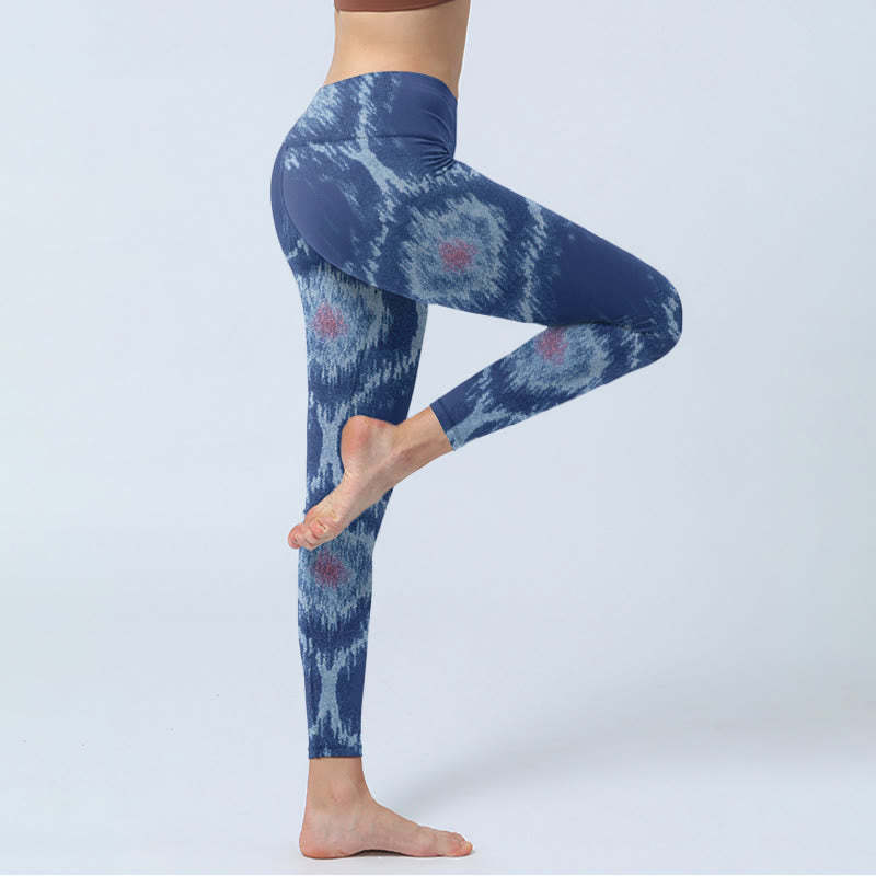 Navy Blue White Design Gym Leggings Women's Yoga Pants