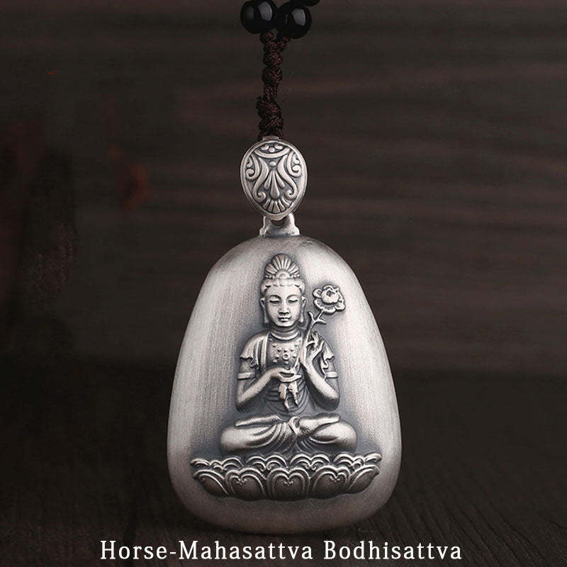 999 Sterling Silver Chinese Zodiac Natal mystic zen Heart Sutra Engraved Protection Necklace Pendant