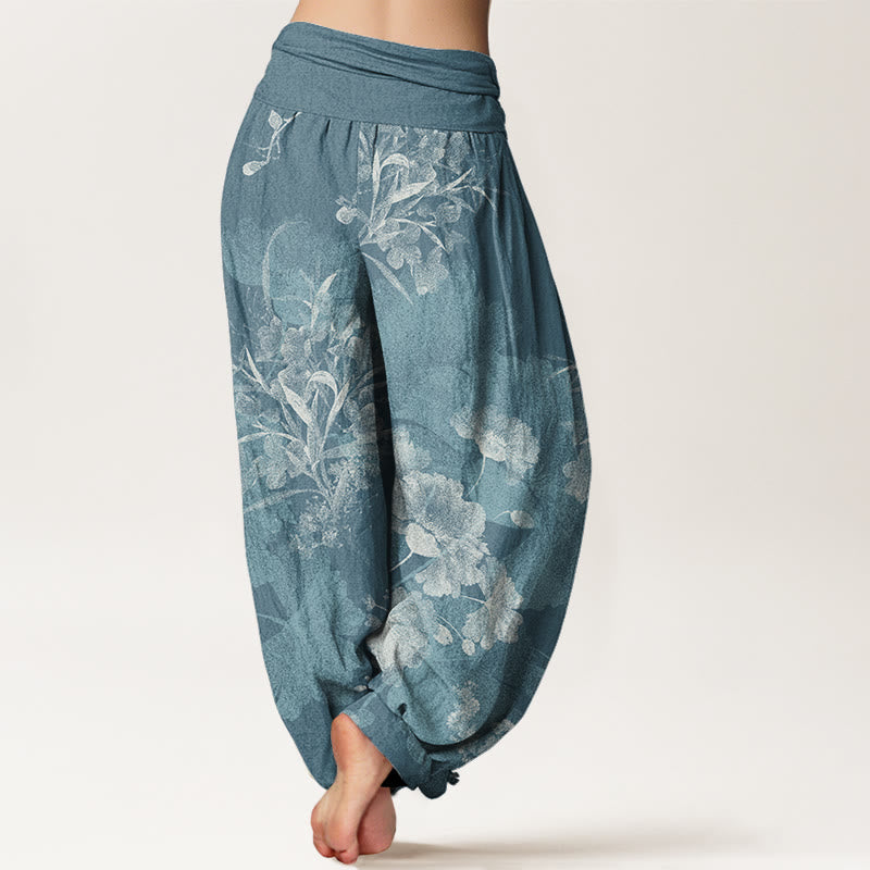 Flowers Lush Leaves Pattern Women's Elastic Waist Harem Pants