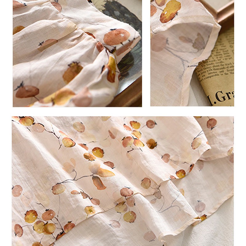 Fruits Leaves Pattern Lantern Sleeve Top Loose Tee T-shirt