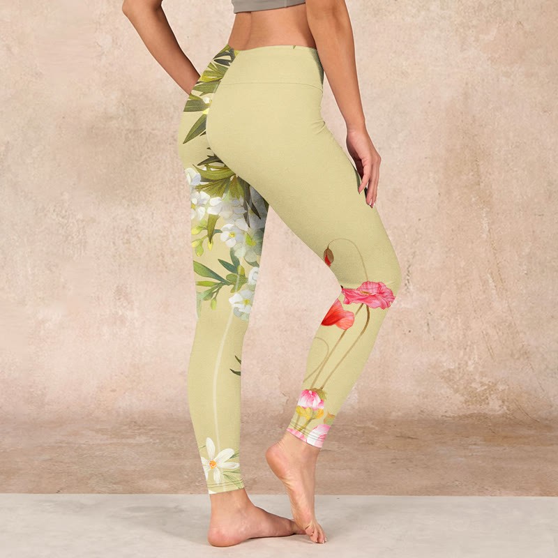 Flowers Plants Butterfly Print Fitness Leggings Women's Yoga Pants