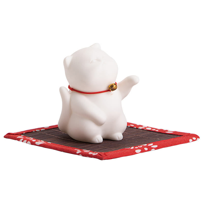 Cat Bell Bamboo Mat Healing Ceramic Incense Burner Desk Decoration