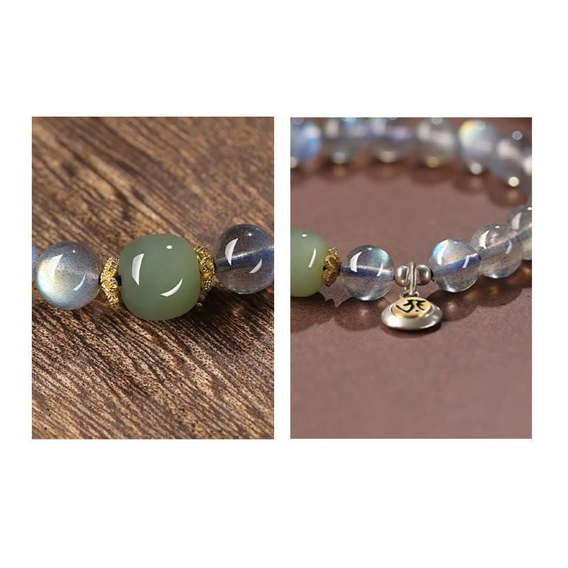 Chinese Zodiac Natal mystic zen 925 Sterling Silver Natural Moonstone Hetian Jade Positive Bracelet