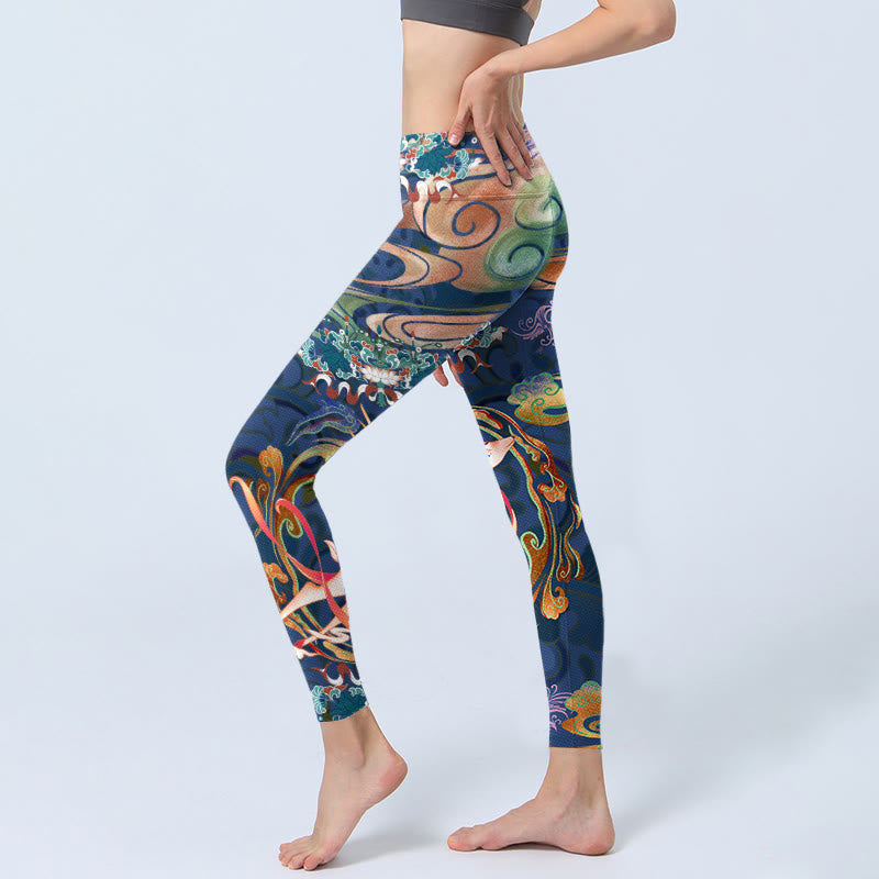 Deer Auspicious Clouds Lotus Gym Leggings Women's Yoga Pants