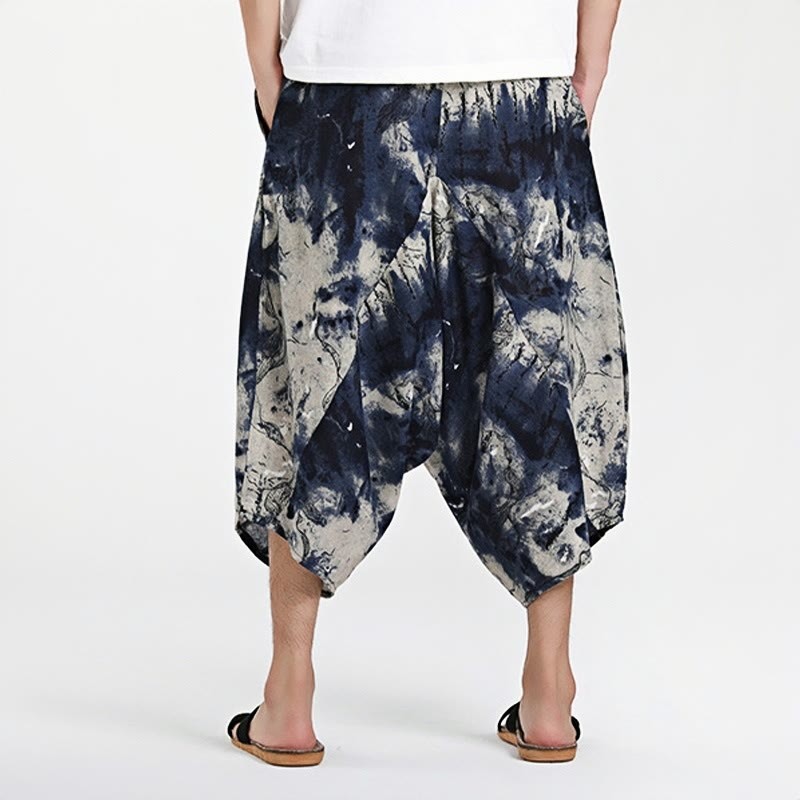 Ethnic Pattern Drawstring 7-8 Length Cotton Men's Harem Pants With Pockets