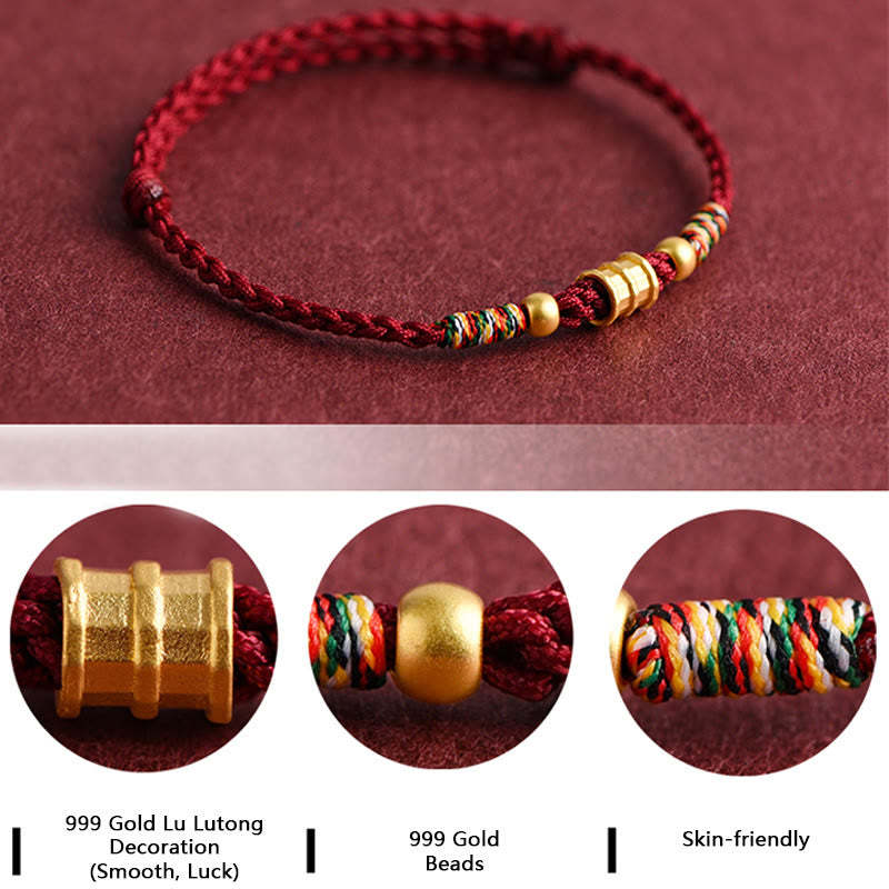 999 Gold Small Bucket Shape Design Handmade Luck?Braided Rope Bracelet Anklet