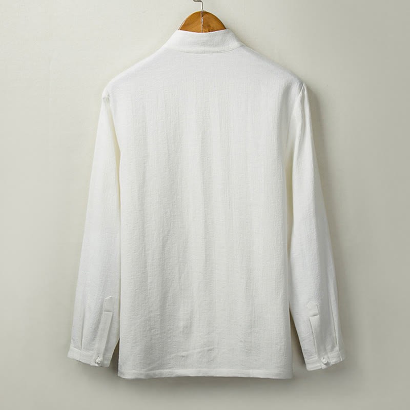 Fall Solid Long Sleeve Button Shirt Cotton Linen Men Clothing