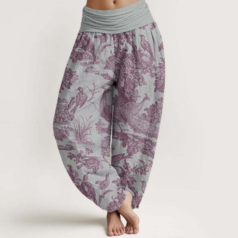 Birds Trees Branches Pattern Women's Elastic Waist Harem Pants