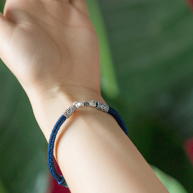 Handmade 925 Sterling Silver Tibetan Om Mani Padme Hum Purity Braided Bracelet