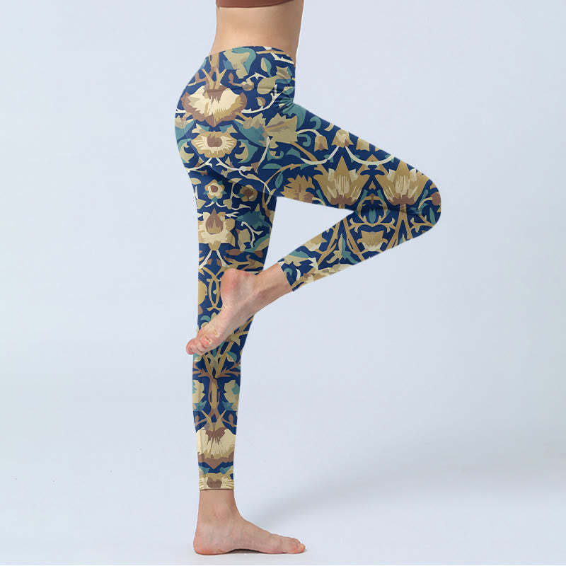 Interconnected Lotus Flowers Pattern Gym Leggings Women's Yoga Pants