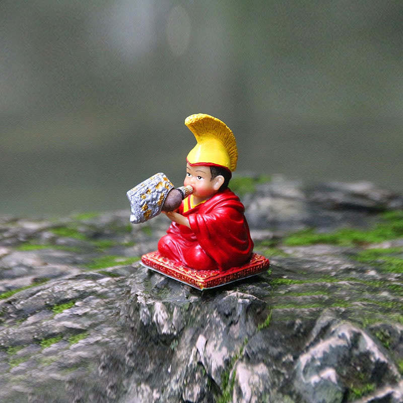 Hand Painted Tibetan Lama Figures Carved Creative Home Office Car Decoration Ornament