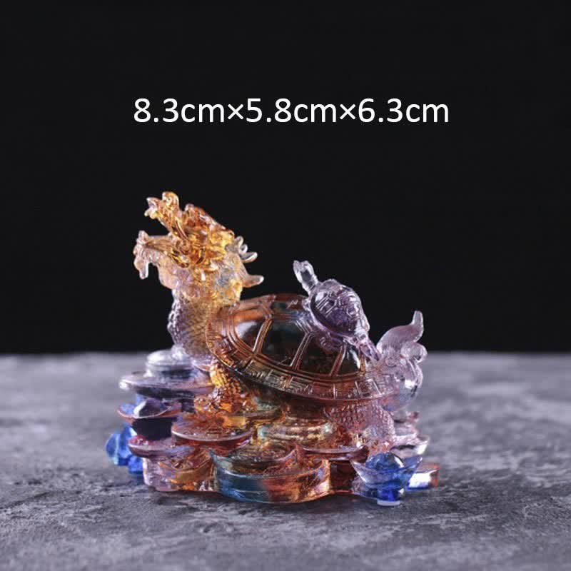 Feng Shui Dragon Turtle Coins Handmade Liuli Crystal Luck Art Piece Home Office Decoration