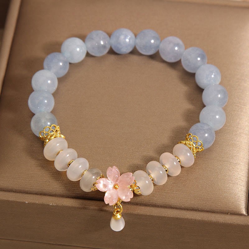 Aquamarine White Agate Pearl Abacus Beads Flower Healing Bracelet