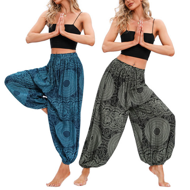 Casual Loose Round Rose Pattern Harem Trousers Women's Yoga Pants