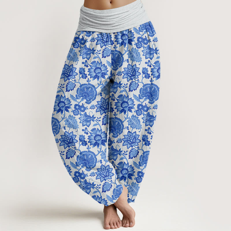 Casual Petal Vine Pattern Women's Elastic Waist Harem Pants