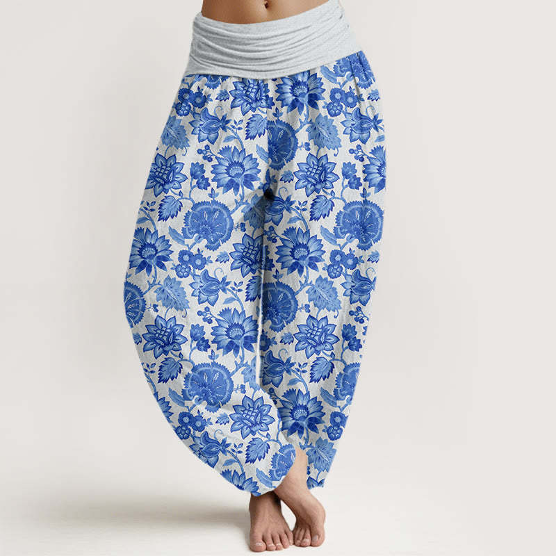 Casual Petal Vine Pattern Women's Elastic Waist Harem Pants