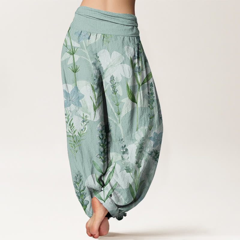 Casual Lavender Flowers Lilies Women's Elastic Waist Harem Pants