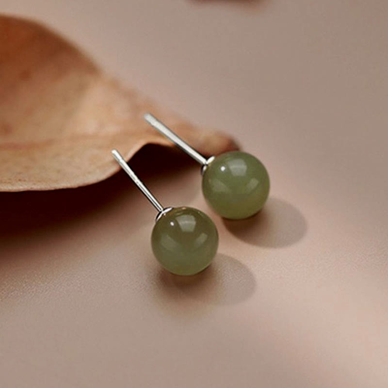 Round Jade Beaded Luck Stud Earrings
