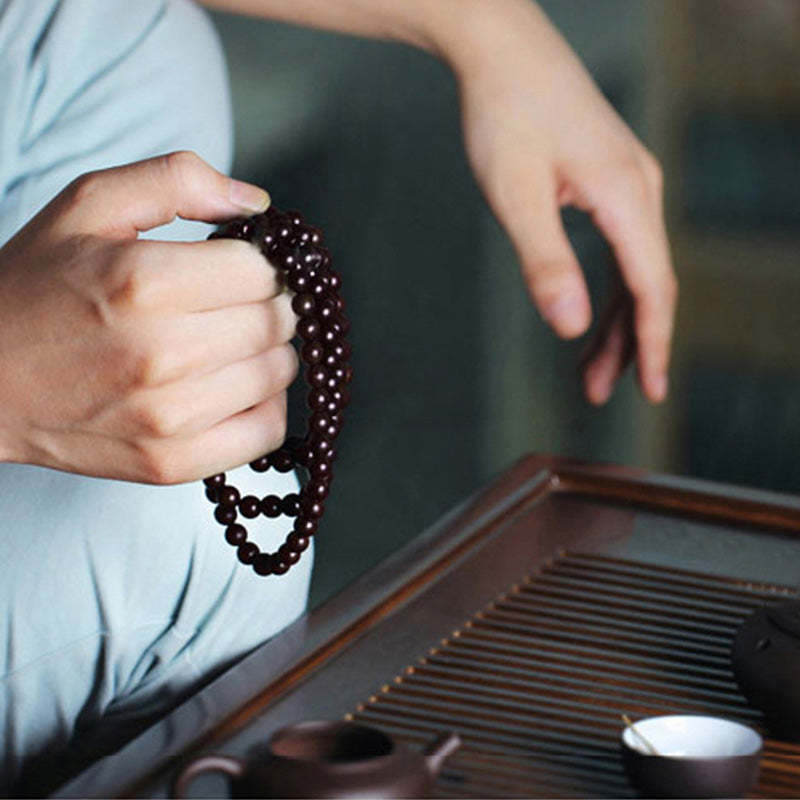 108 Mala Beads 4.8 Stars With Gold Star Indian Small Leaf Red Sandalwood Amber Turquoise Chinese Knotting Blessing Bracelet
