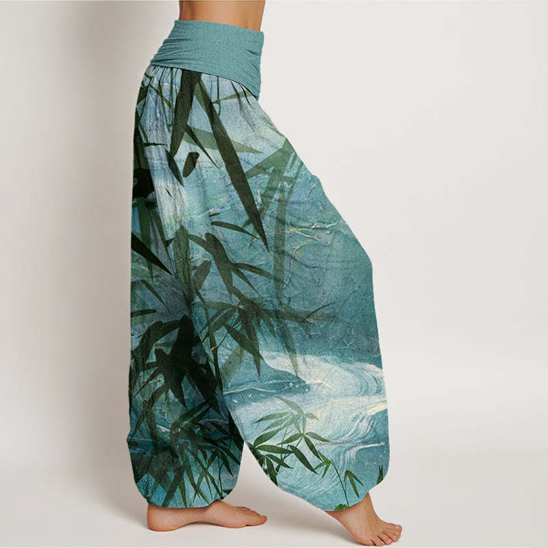 Mountains River Bamboo Pattern Women's Elastic Waist Harem Pants
