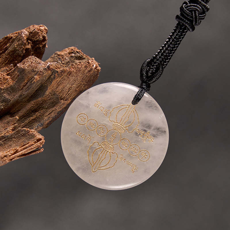 Vajra Dorje Sanskrit Pattern Natural Various Crystal Black Obsidian Fulfilment Necklace Pendant