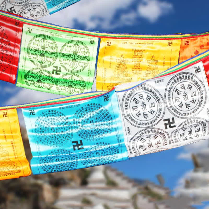 Tibetan 5 Colors Windhorse Auspicious Swastika Outdoor 20 Pcs Prayer Flag