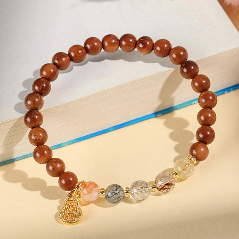 Green Phantom Citrine Rutilated Quartz Super Seven Crystal Confidence Bracelet