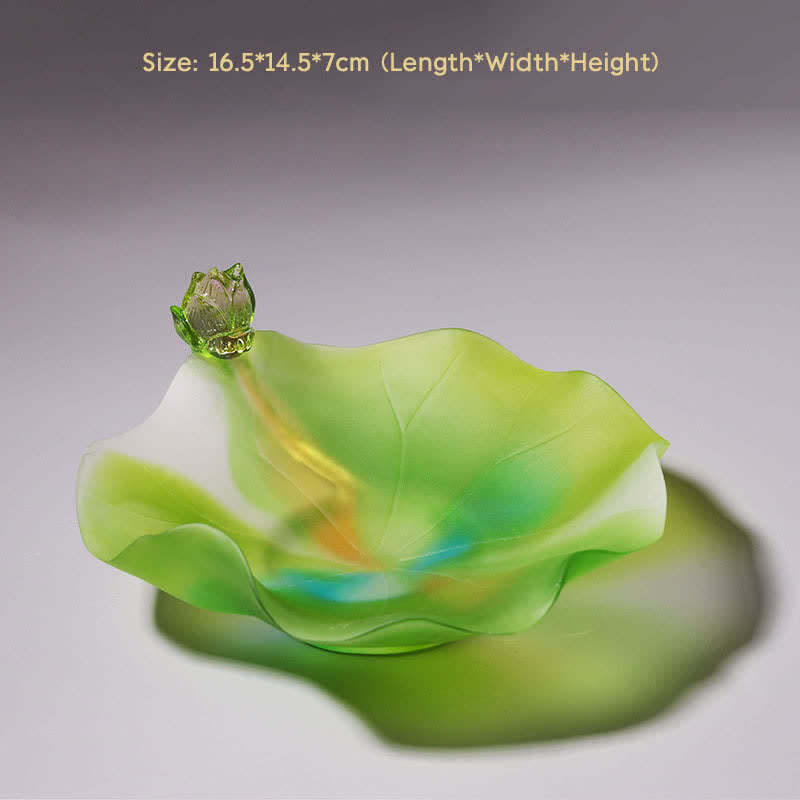 Feng Shui Lotus Handmade Liuli Crystal Art Piece Home Office Offering Decoration