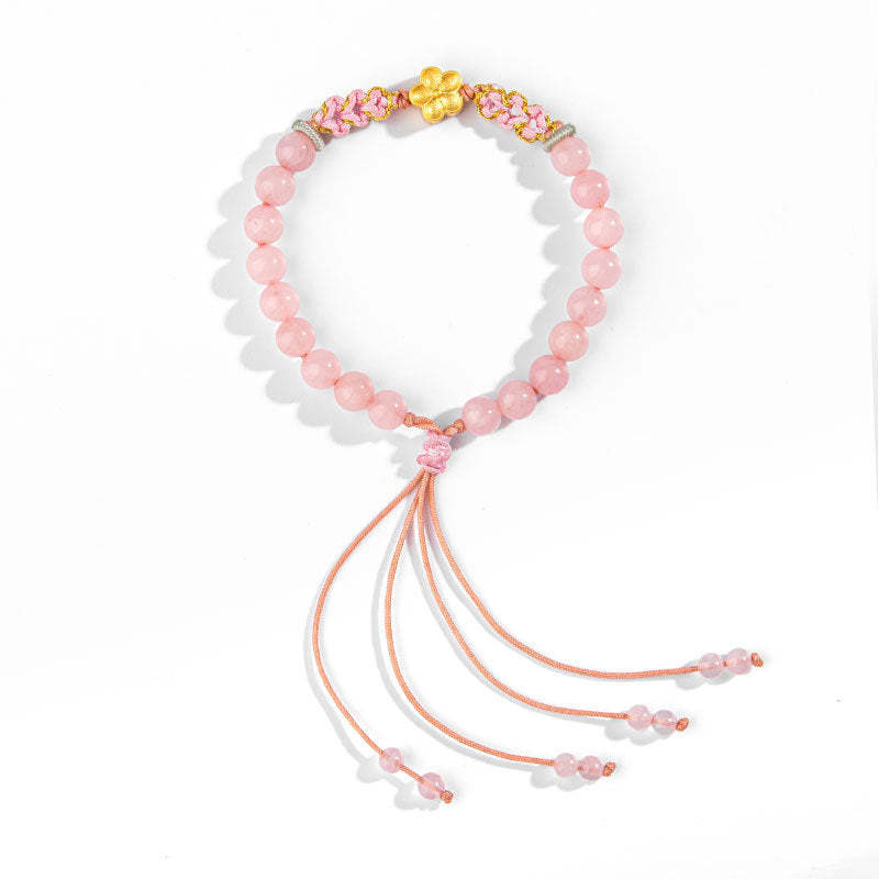 999 Sterling Silver Natural Red Agate Pink Crystal Cherry blossom Bracelet