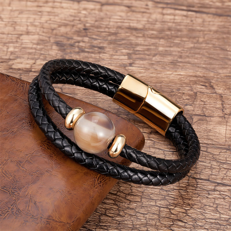 Black Onyx Sardonyx Agate Beads Support Leather Bracelet
