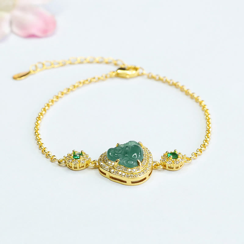 Laughing mystic zen Green Jade Zircon Luck Chain Bracelet