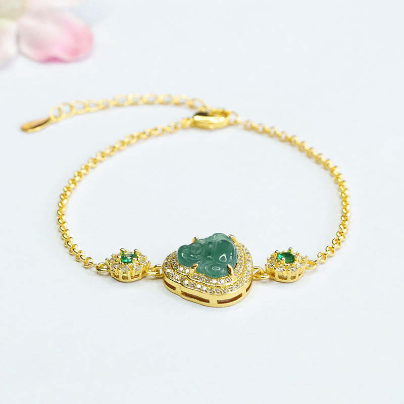 Laughing mystic zen Green Jade Zircon Luck Chain Bracelet