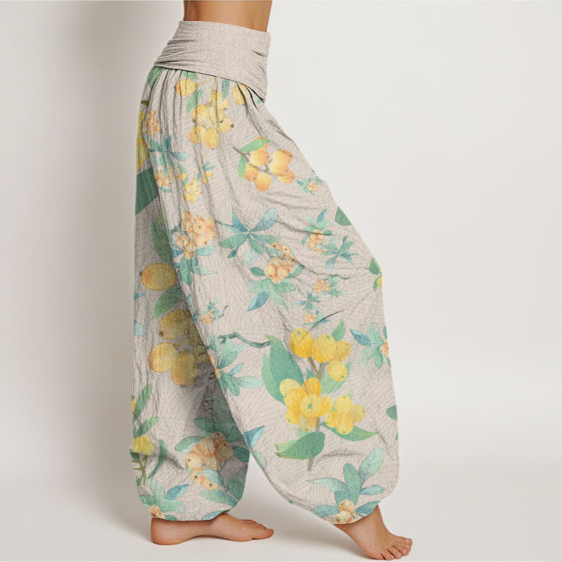 Casual Loquat Pattern Women's Elastic Waist Harem Pants