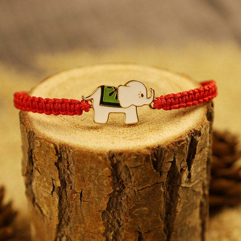Tibetan Handmade 925 Sterling Silver Lucky Elephant Red String Bracelet